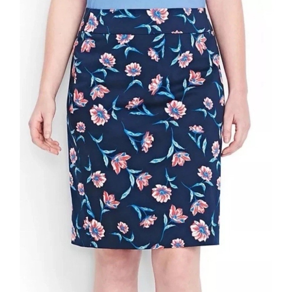 Lands End Women's‎ Plus Sz 20W Blue Floral All Over Prints Back Zip Pencil Skirt